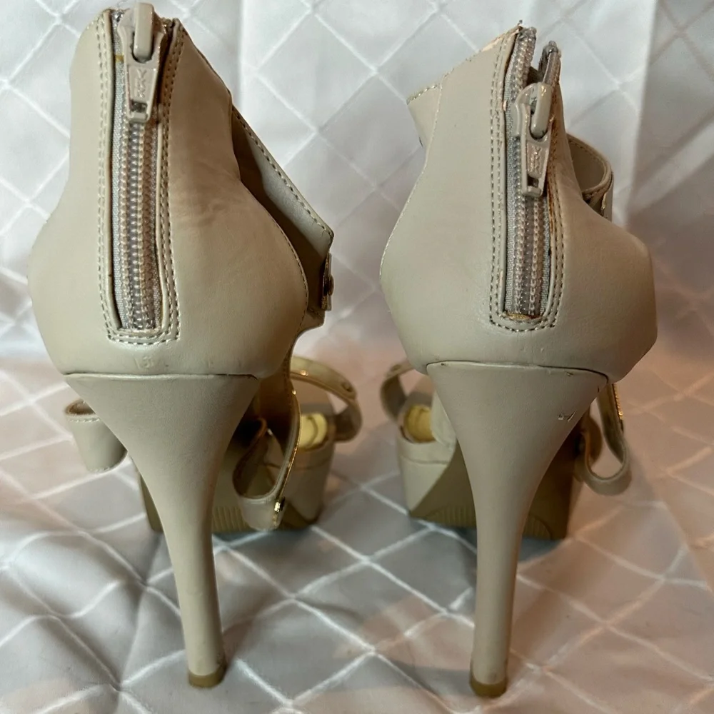 Aldo Beige Strappy Heels with Brass Accents, size 9 - Picture 7 of 16